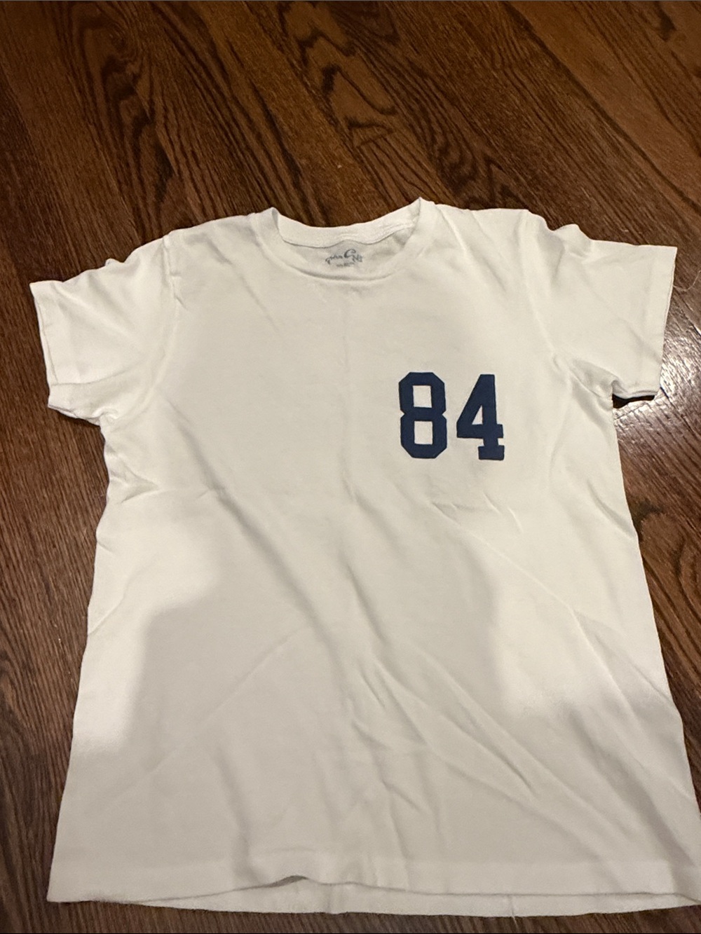 Brandy Melville White Short Sleeve Tee with Navy '84' Chest Print